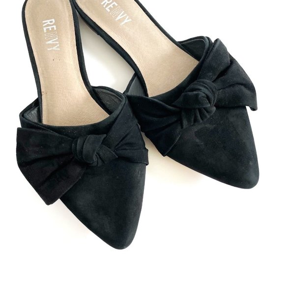 Renvy Amore Black Suede Mules Women's 6.5 Leather Slip On Flats Modern Casual - Picture 6 of 16
